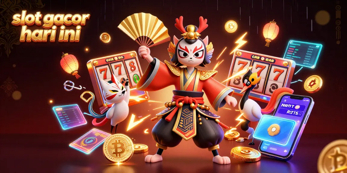 Experience the thrill of slot gacor hari ini with a vibrant 3D casino scene featuring kabuki and crypto elements.