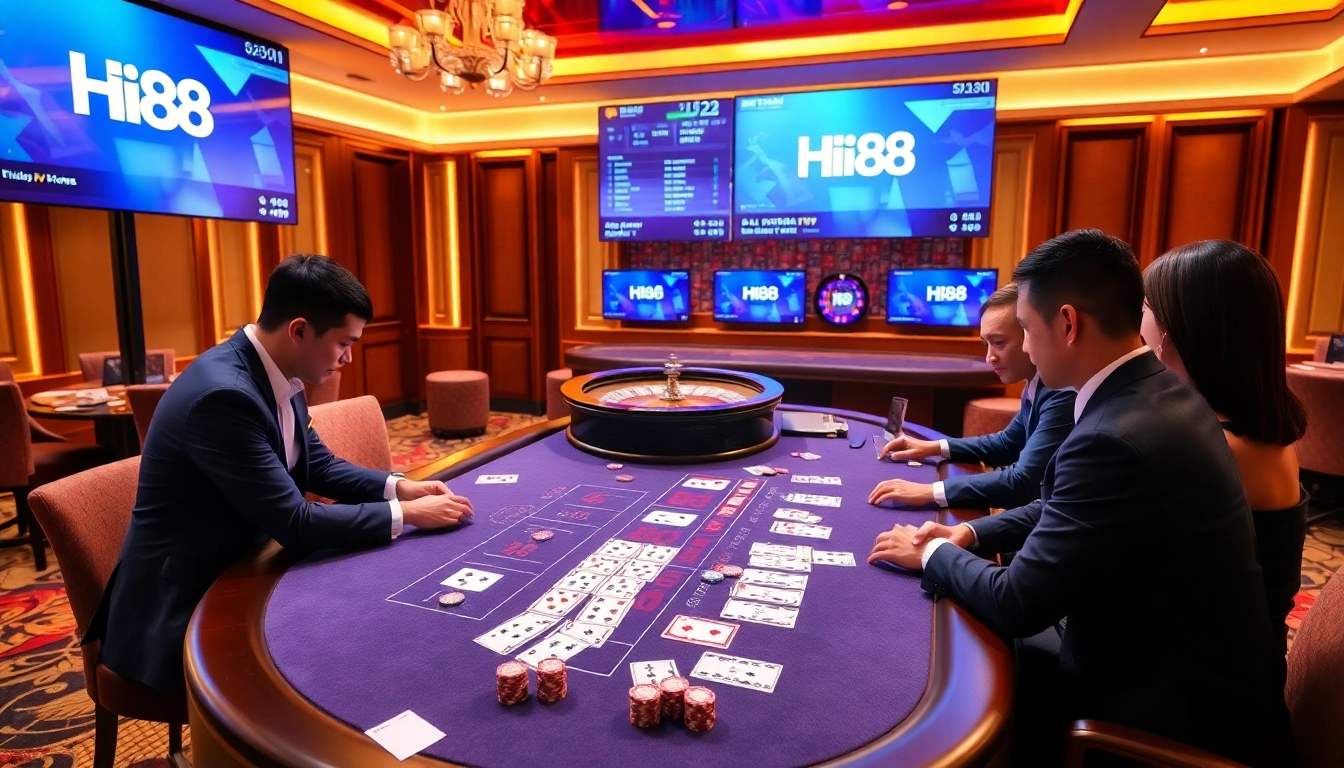 Experience Baccarat excitement at Hi88 with vibrant casino tables and professional atmosphere.