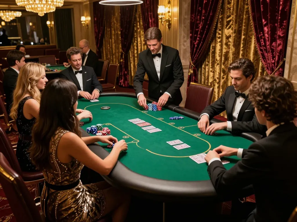 High-stakes poker action at a luxurious table, showcasing vipwin gaming experience with dynamic gameplay.