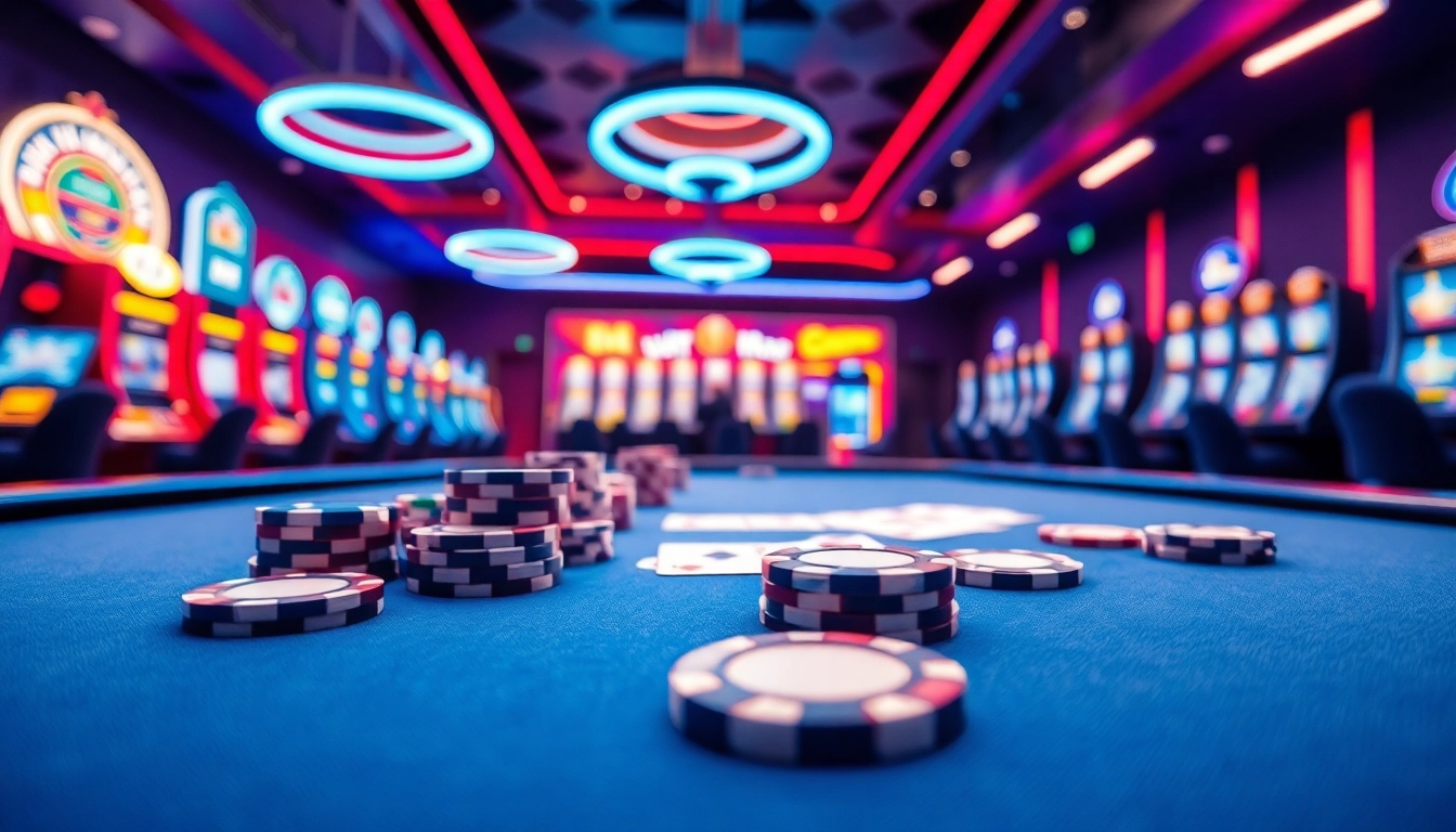 Capture the essence of the best online casino with a lively poker scene and vibrant digital elements.