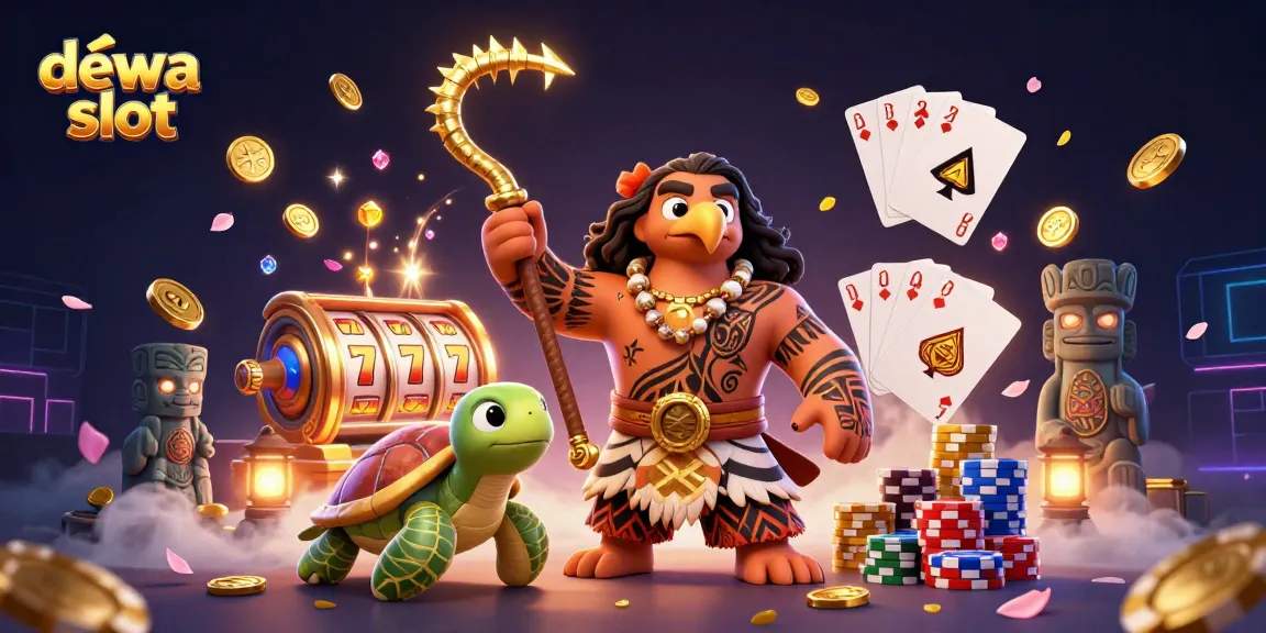 Experience thrilling wins with dewa slot showcasing vibrant 3D characters and casino elements.