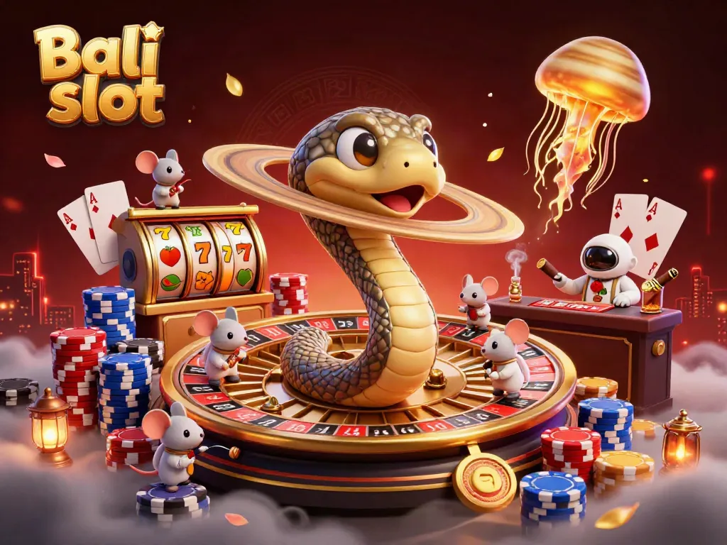Bet on the vibrant Bali slot with playful astronaut mice in a cosmic-themed casino scene