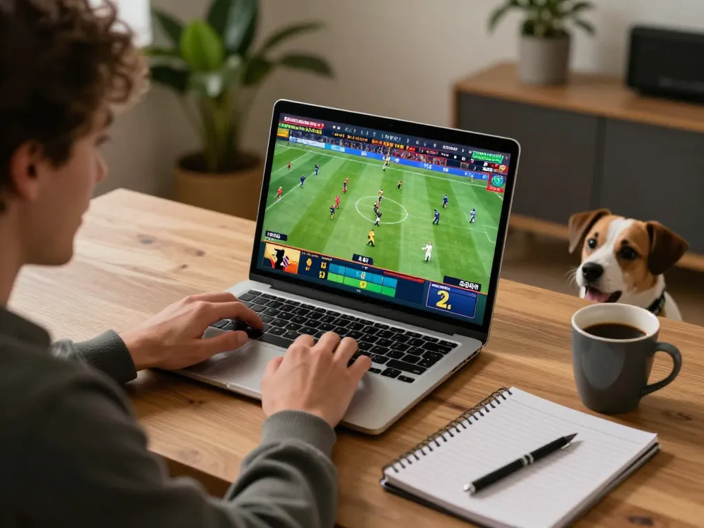 TOPBET sports betting excitement captured with a gamer focused on live odds at home.