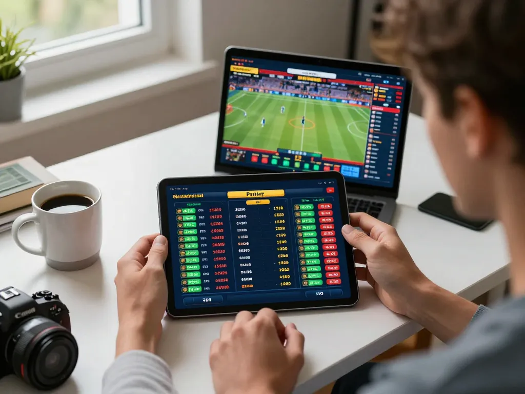 Người dùng LUCK8 đặt cược thể thao trực tiếp trên máy tính bảng, thể hiện một môi trường cá cược hấp dẫn tại nhà