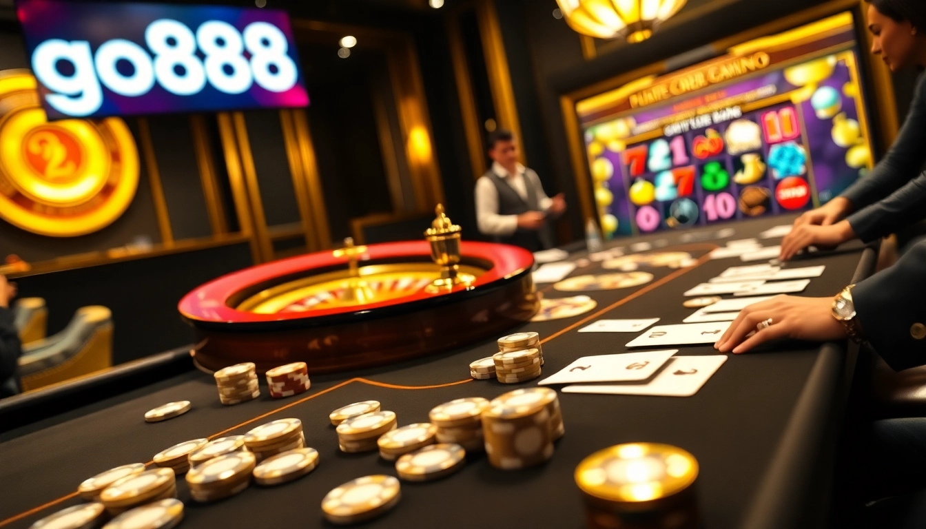 Experience the excitement of go88 with a high-stakes poker game and vibrant online gambling interface.