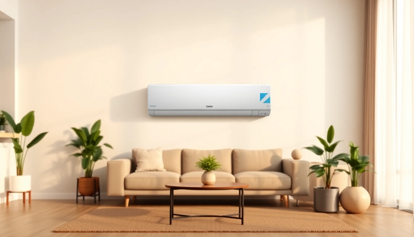 Discover the efficiency of Daikin mini split AC in a contemporary living room environment.