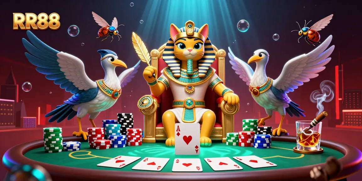 Engage with thrilling RR88 poker action featuring an Egyptian theme and dynamic game elements.