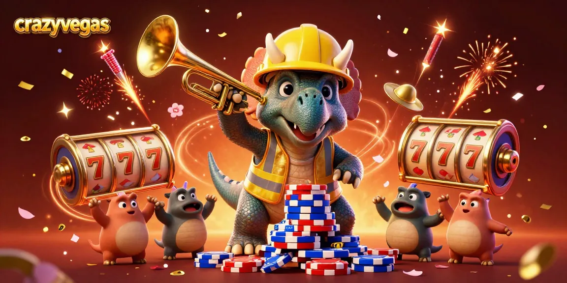 Experience the thrill of crazyvegas with a vibrant casino scene featuring a triceratops and exciting game elements.