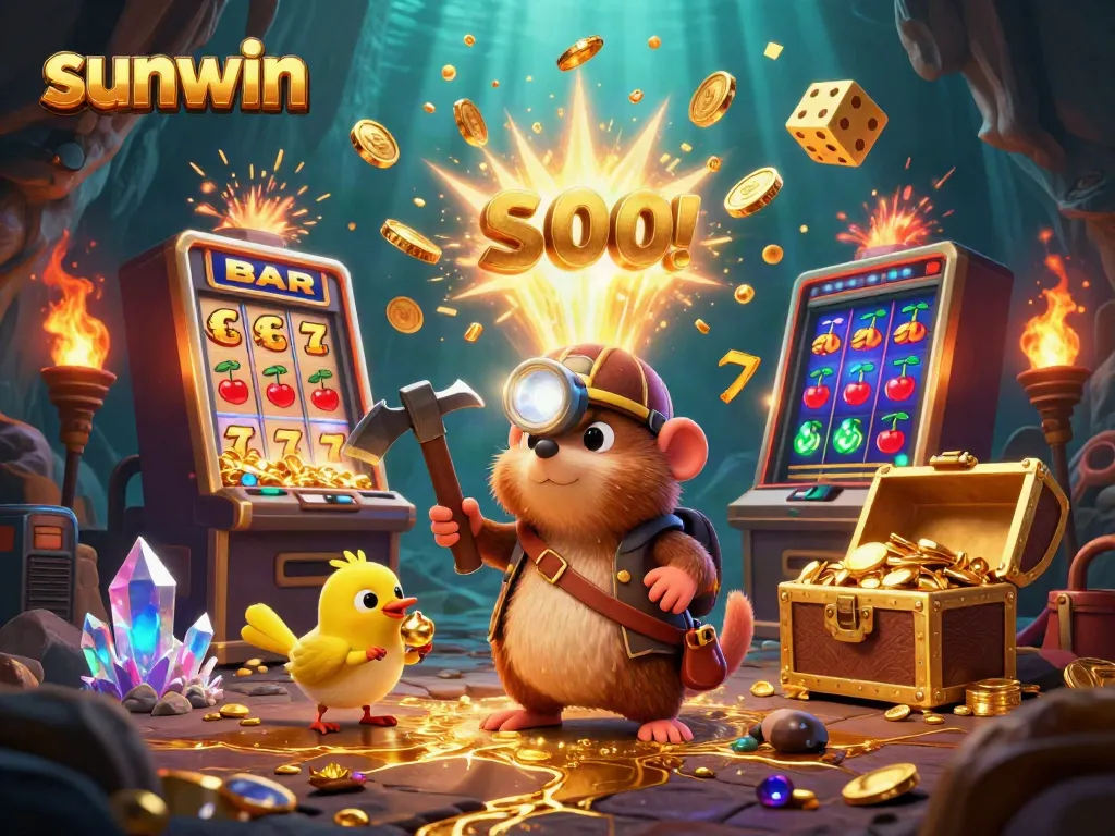 Experience thrilling wins with sunwin's treasure hunt in this vibrant 3D casino scene.