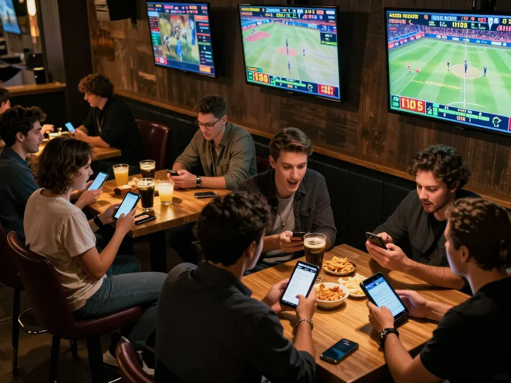 Engaging sports betting atmosphere at 789win, with patrons strategizing and enjoying live games.