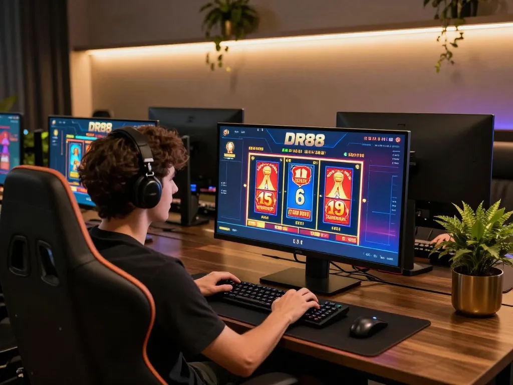 Playing high-stakes poker on DR88 online casino platform with vibrant graphics and sleek setup
