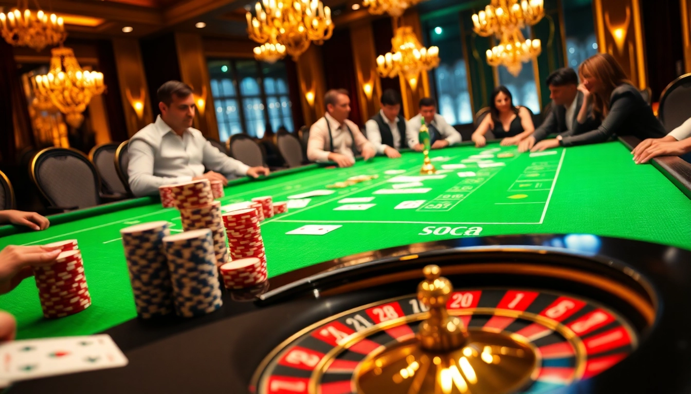 SODO CASINO players enjoying high-stakes poker with vibrant chips and cards.