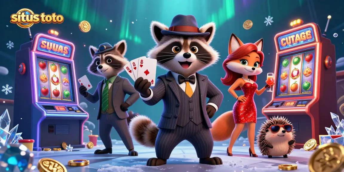 Experience thrilling gameplay at situs toto with 3D characters surrounded by dynamic slot machines and vivid gaming elements.