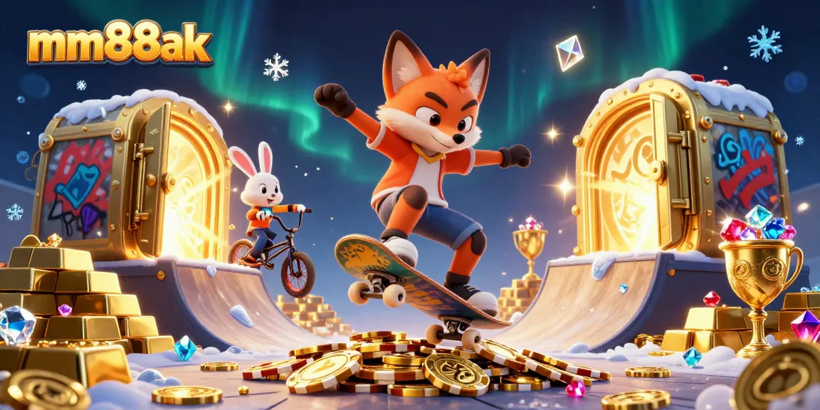 Watch the skilled skateboarder fox and BMX rabbit in a blazing casino-themed scene at mm88ak.