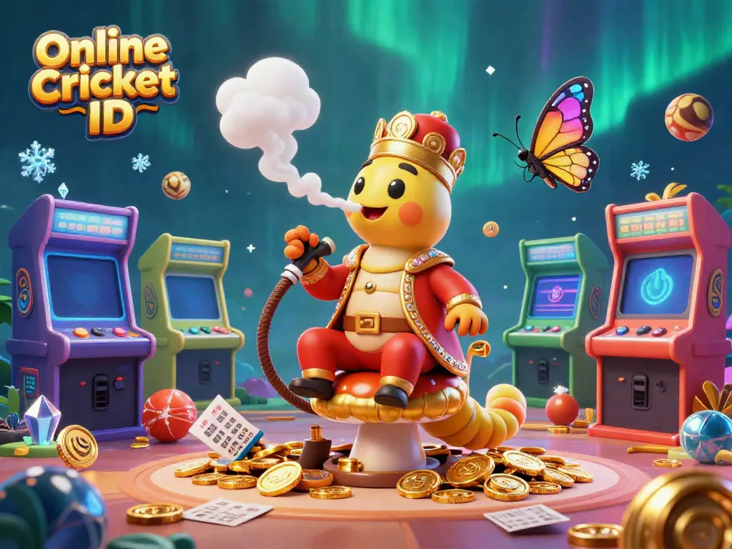 Engage with the Online Cricket ID through sophisticated betting as a 3D caterpillar hookah-master enthralls with vibrant game elements.