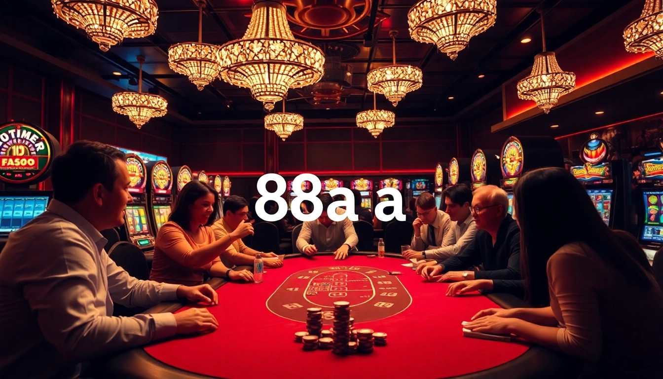 Experience high-stakes gaming at a luxurious 88aa casino with colorful slot machines and poker tables.