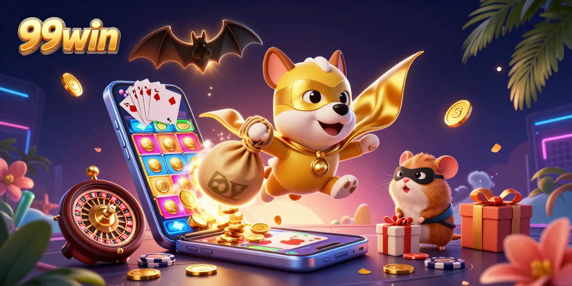 Experience thrilling wins at 99win with a vibrant casino adventure featuring animated characters.