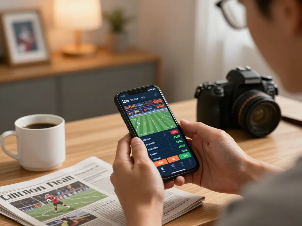 A gambler engaging with the lovingaze sports betting app on their smartphone during a live game.
