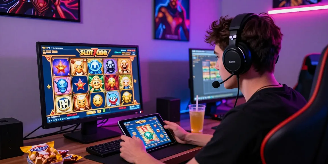 Player enjoying an online slot game on the Slot7000 APK in a vibrant gaming room