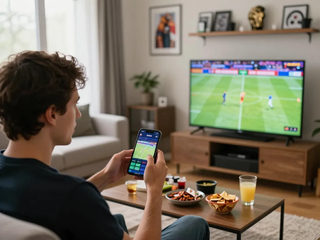 Sbobet app displayed on smartphone while betting on live sports, highlighting excitement in gaming
