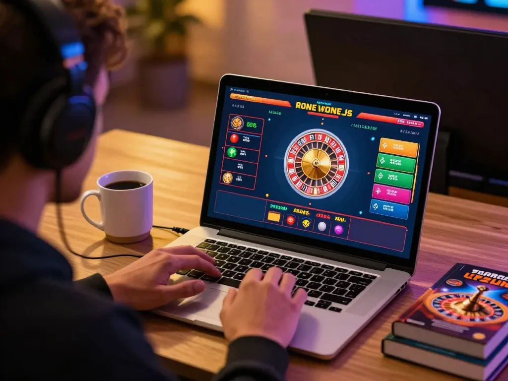 Engaging in live roulette gaming on a laptop, showcasing tt88 nohu online strategies and betting.