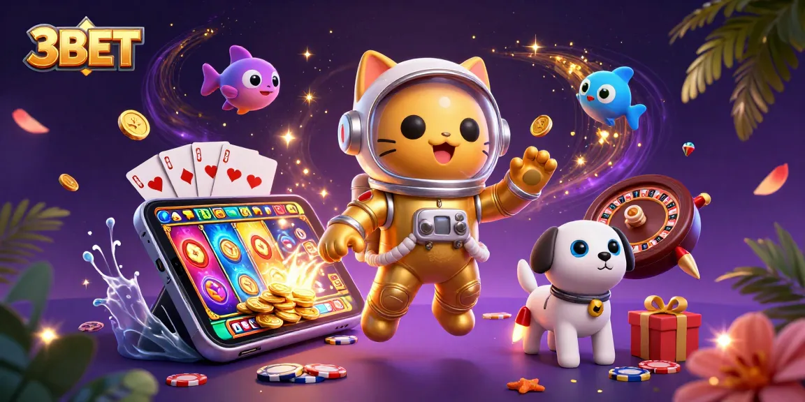 Experience the vibrant world of gambling with 3BET, featuring a whimsical space cat and energizing tokens.