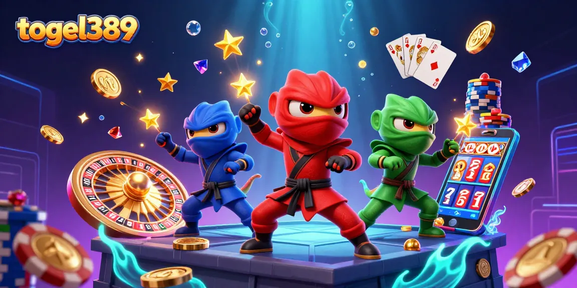 Experience the excitement of togel389 as ninja chameleons engage in dynamic gambling action, showcasing vibrant casino elements.