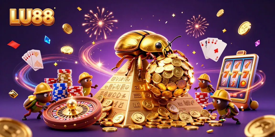 Experience thrilling gameplay at LU88 with golden coins cascading from a pyramid of riches.