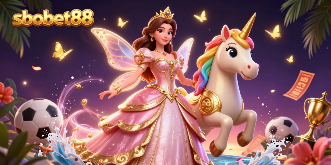 Bet on sbobet88 with vibrant sports elements and a magical aesthetic in a dynamic scene.