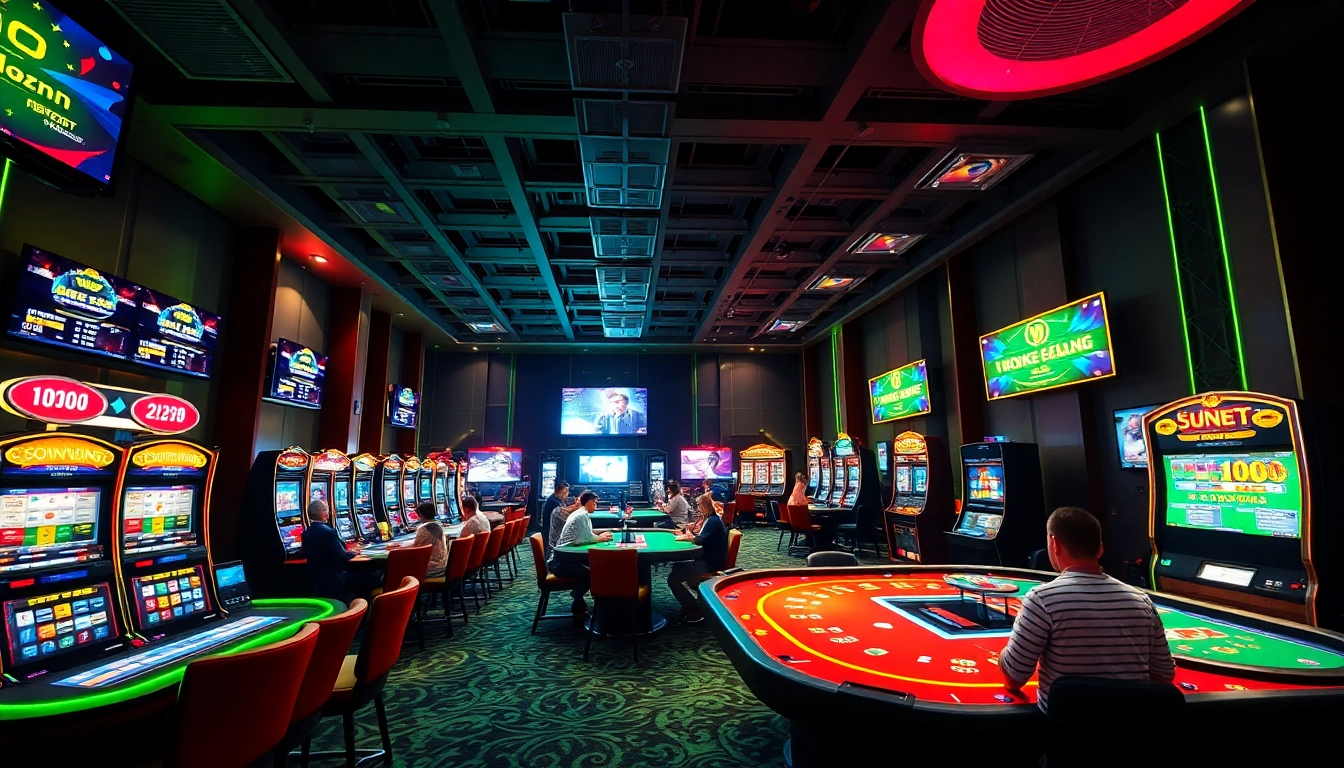Dynamic gaming scene highlighting nhacaiuytin, showcasing engaging online gambling with vibrant colors and lively atmosphere.