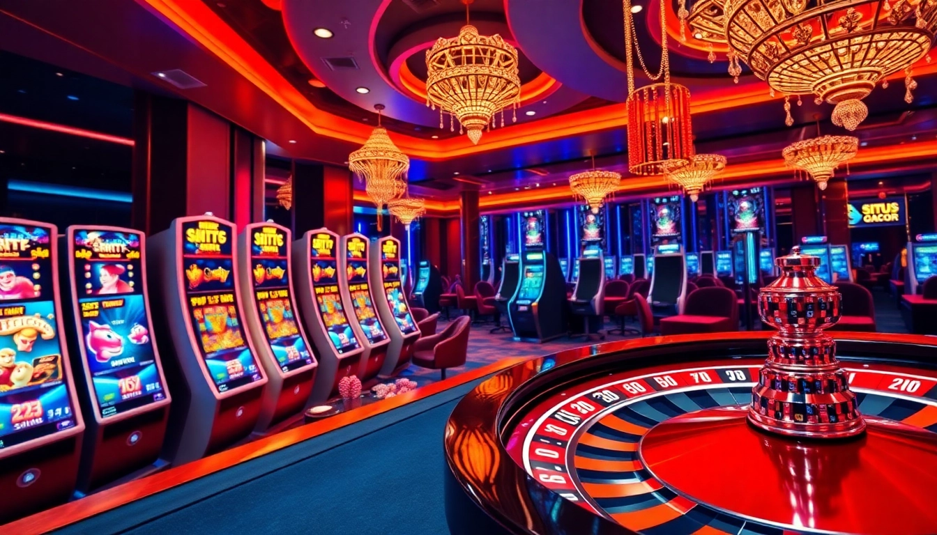 Situs Gacor featuring online slot machines and vibrant casino elements for an engaging gambling experience.