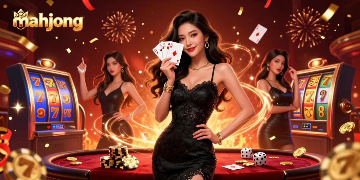 Spin and win in mahjong-inspired slots with golden chips and cards in a vibrant casino scene.