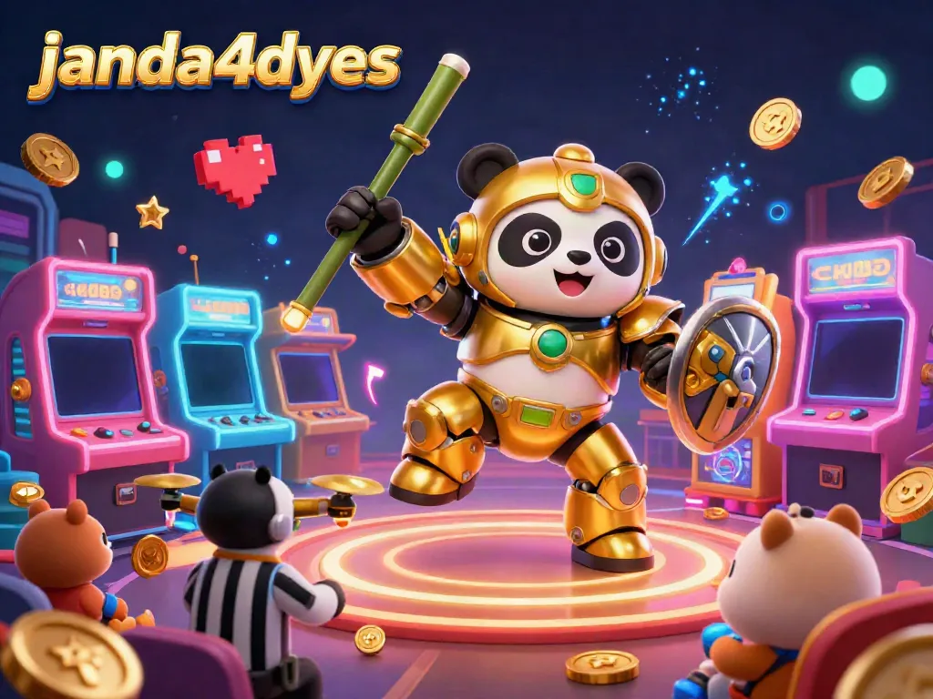 Janda4dyes mengajak Anda merasakan aksi seru di kasino dengan panda emas bertenaga robot, di tengah mesin permainan yang berkilauan.