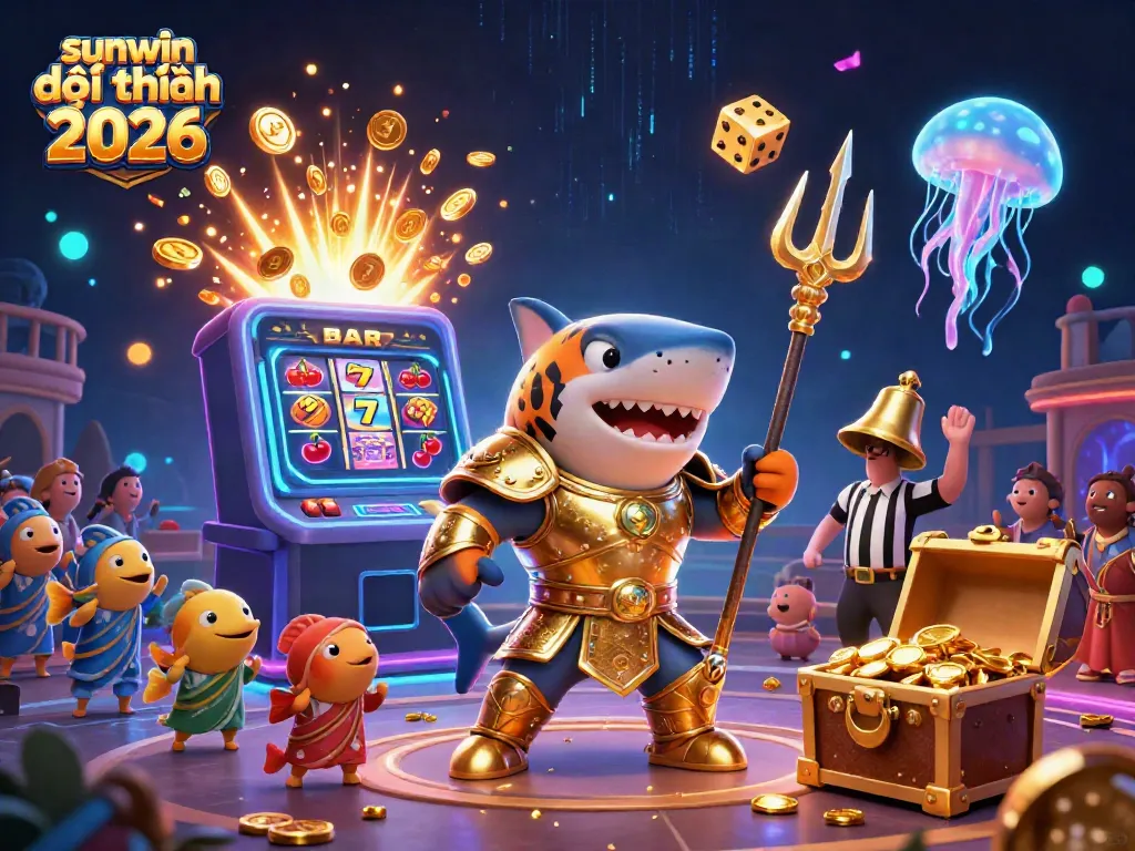 Join the fun at sunwin đổi thưởng 2026, where a tiger shark reigns in a vibrant underwater casino world.