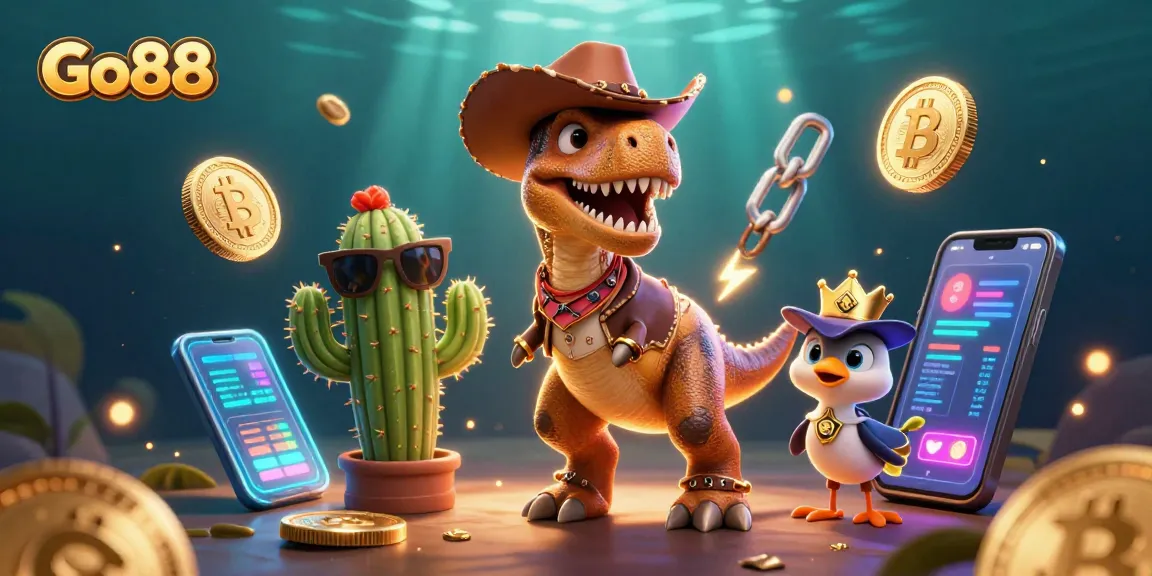 Win big with Go88 in this vibrant 3D scene filled with exciting casino elements and characters.