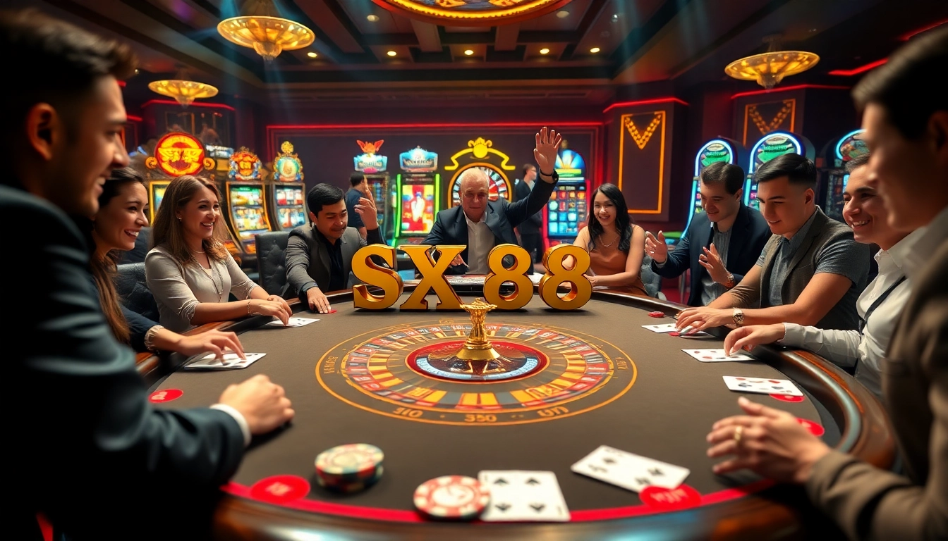 Engage in thrilling poker at the SX88 luxury casino table with vibrant chips and cards.