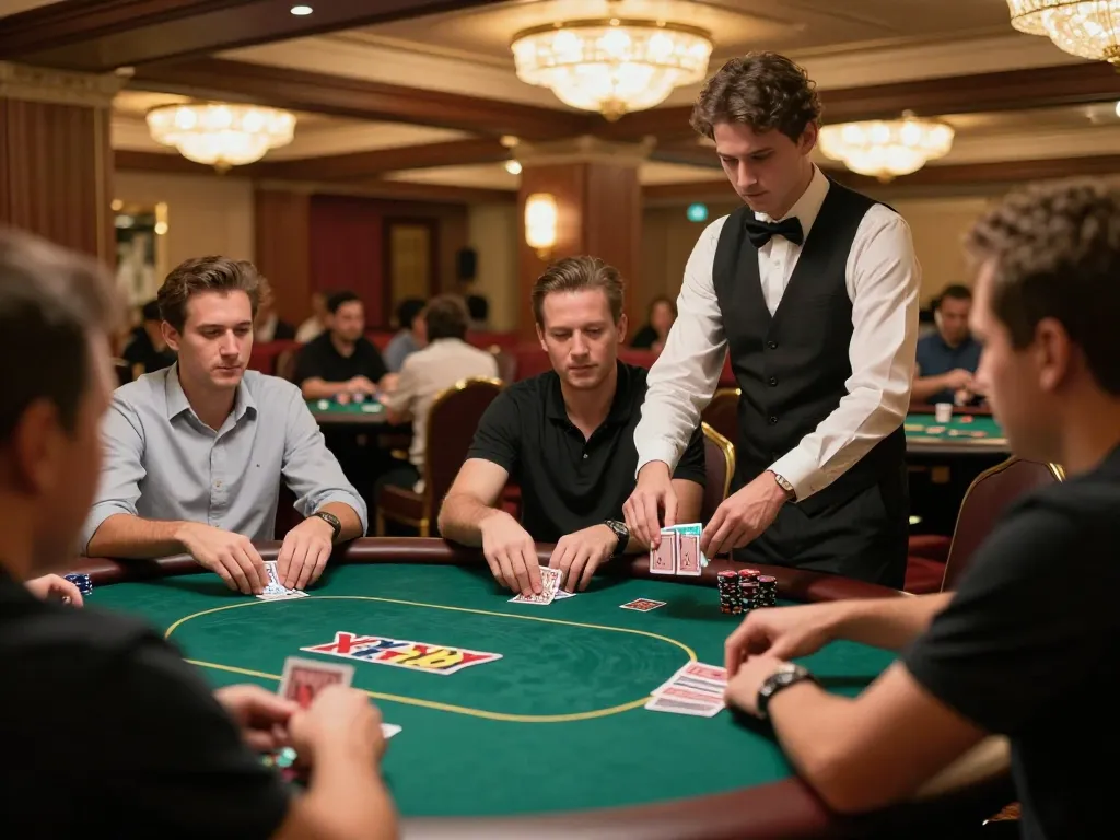 Engaging poker game at xx 88 casino, players focused on their cards, dealer in action.