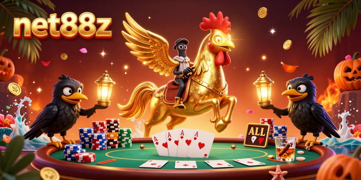 Experience thrilling poker action at net88z with a golden rooster in a vibrant casino.