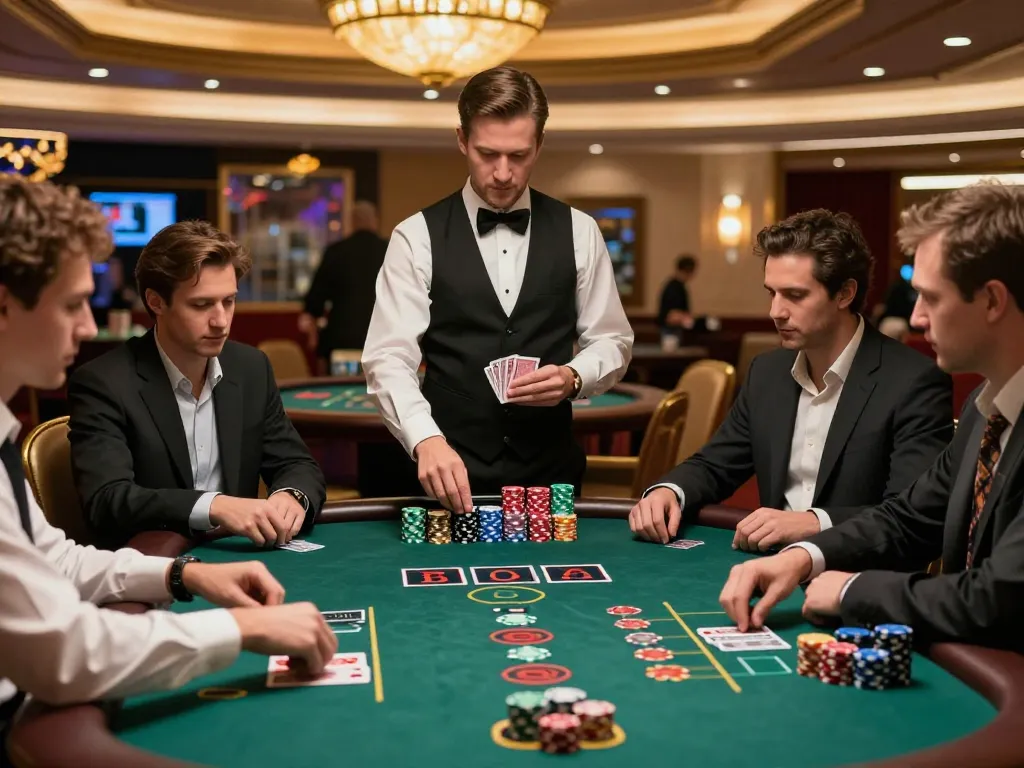 Pemain Bintangmpo memasang taruhan strategis di meja blackjack mewah, terlibat dalam permainan yang intens.