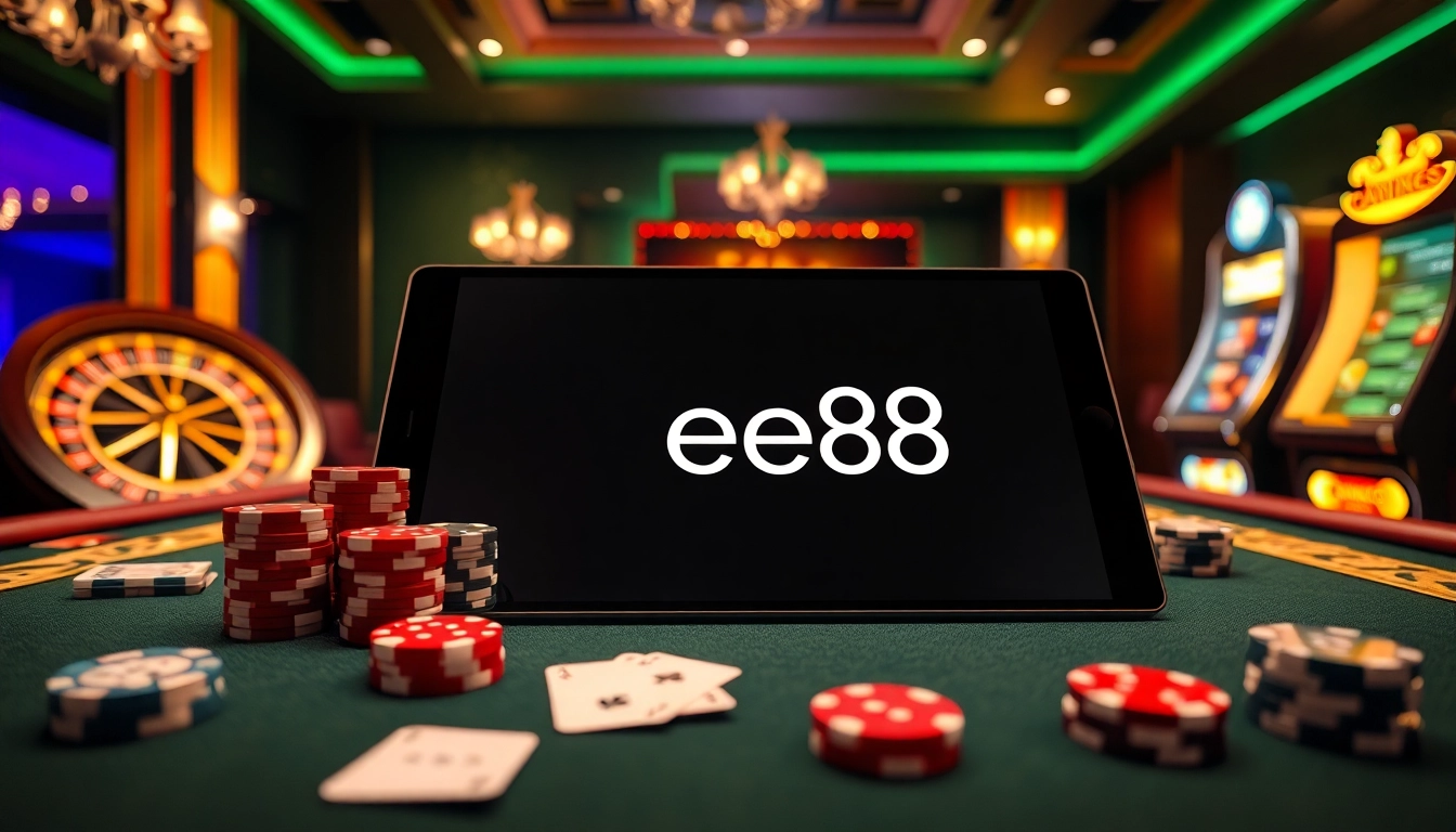 Players enjoying poker and slots at ee88 in a luxurious casino setting