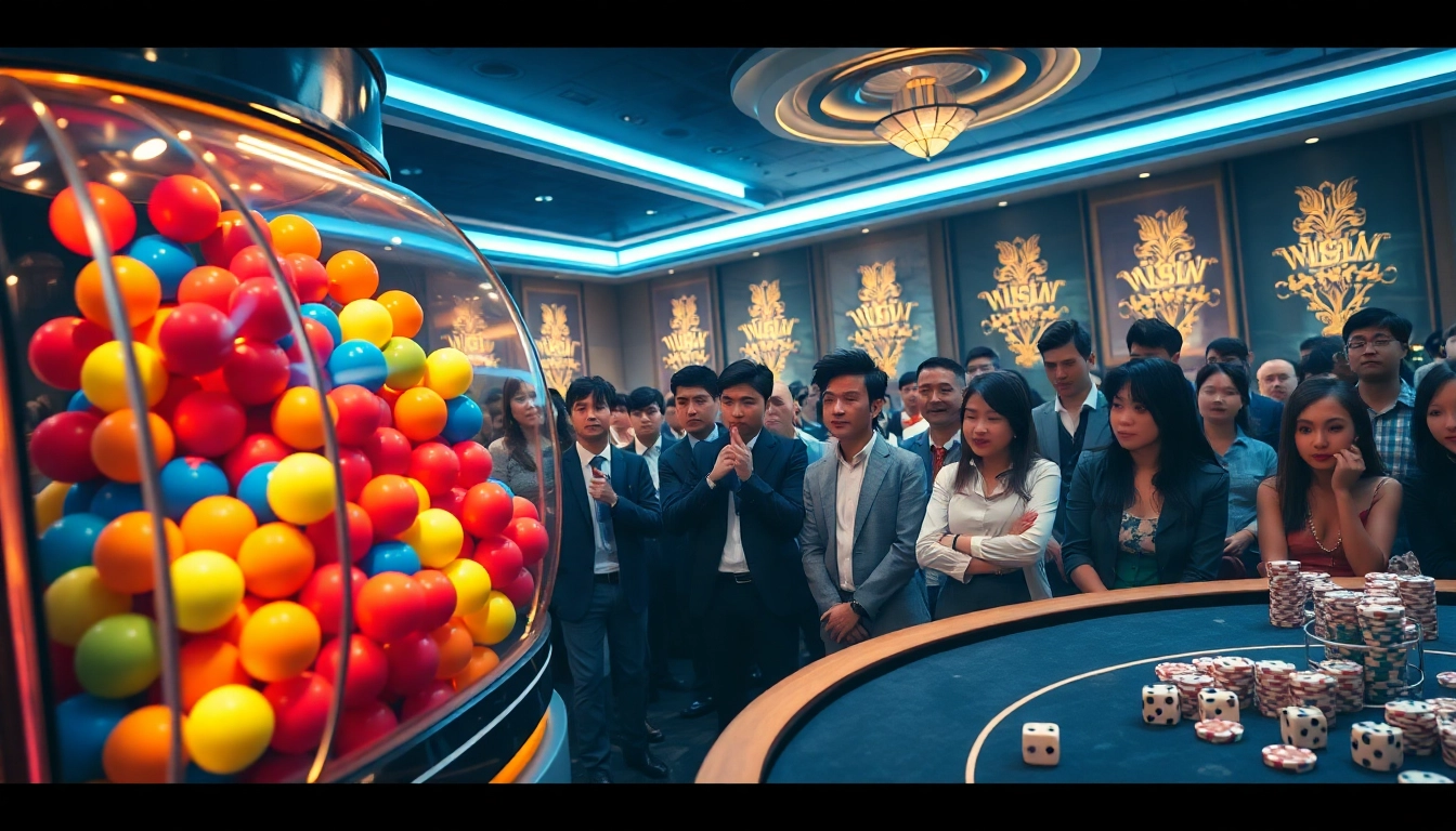Xổ số hôm nay event showcasing the anticipation of a lottery drawing with captivated gamblers.