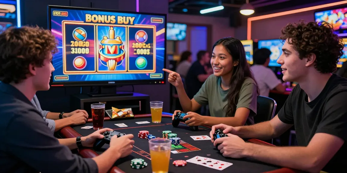 Exciting scene from https://celebratepanto.co.uk/ showcasing friends enjoying Bonus Buy Slots with vibrant colors and animated displays.