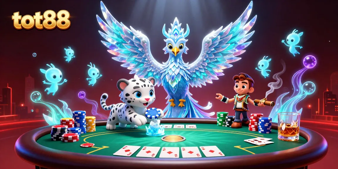 Experience the excitement of online gambling with tot88 featuring vibrant characters and a lively poker scene.