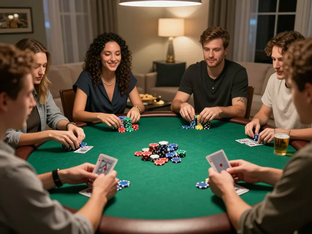 Players engaging in a lively poker game at home as part of their cf68 gaming experience, showcasing strategy and fun.
