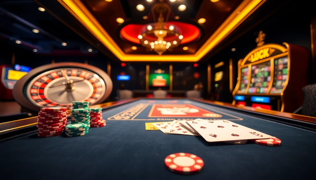 Experience the excitement of LUCK8 gaming at an elegant casino table with poker chips and cards.