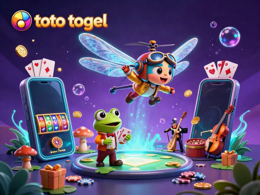Engage in toto togel excitement with a vibrant 3D illustration of casino characters and game elements.