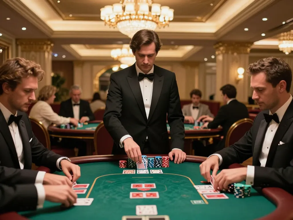 Win138 high-stakes poker game in a luxury casino with players engaging and strategizing.