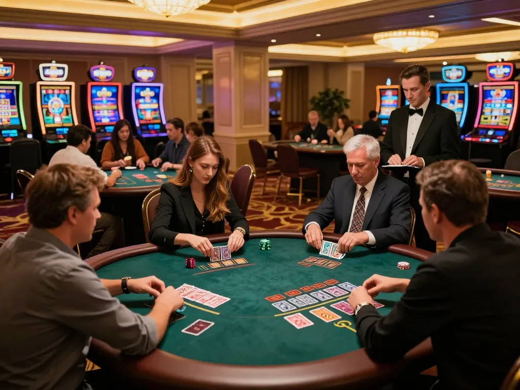 Engaging blackjack game experience at aa88i casino, showcasing strategic player interactions amidst luxurious ambiance.