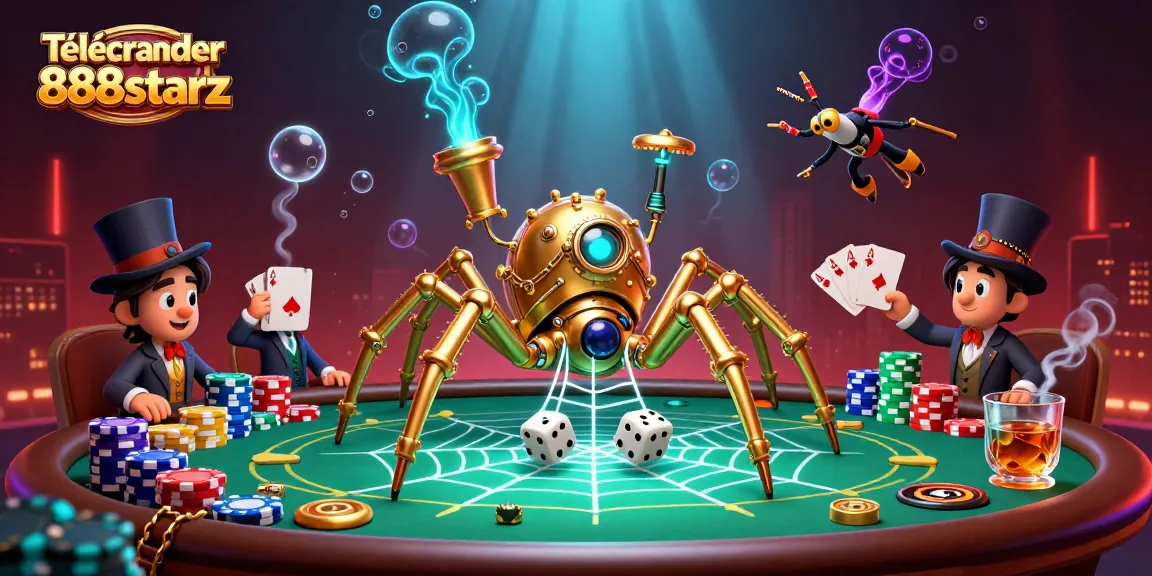 Télécharger 888starz : Plongez dans le monde des paris avec un araignée steampunk et des jetons de poker.
