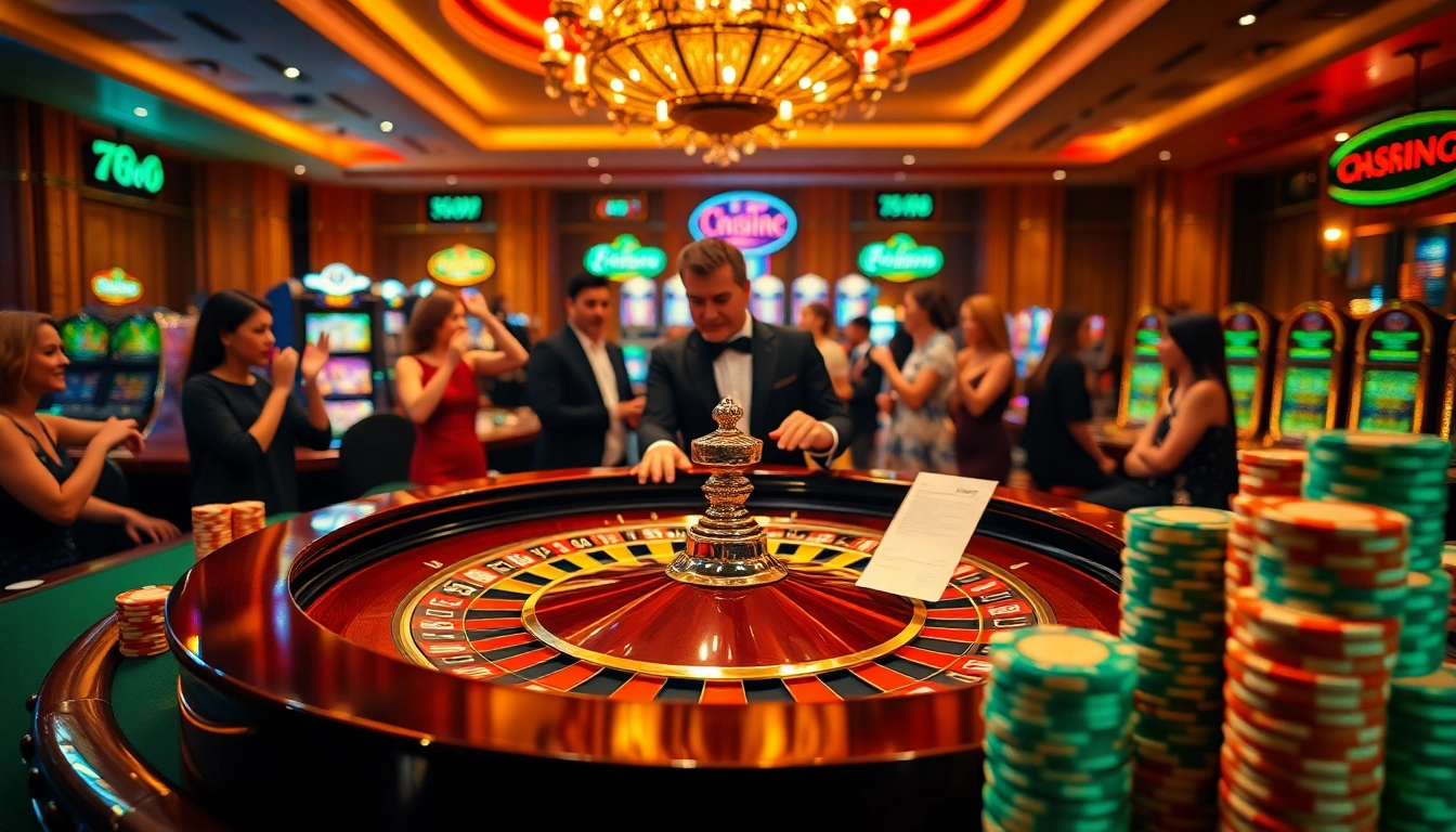 Players engaging in an exciting roulette game at uu88., with vibrant casino atmosphere and poker chips.